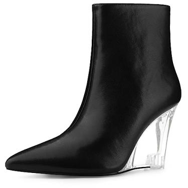 Imagem de Allegra K Botas femininas de salto fino, bico fino, salto anabela, cano curto, Preto, 35