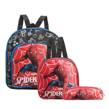 Imagem de Kit Mochila Escolar Pequena Homem Aranha Vingadores Costas - TOYS 2U
