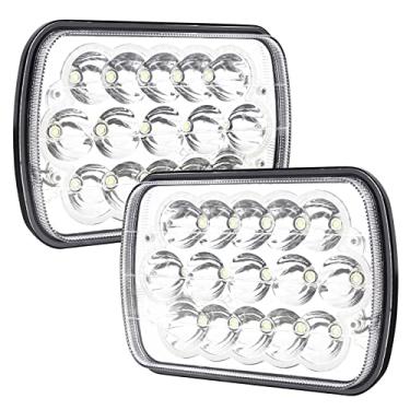 Imagem de jose2015 2 peças de luzes LED 5 x 7 com halo branco Angel Eyes DRL, retangulares H6054, lâmpada de LED 7 x 6, feixe selado baixo/alto H4 9003, plugue 6054 H5054, compatível com caminhões