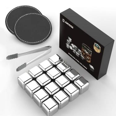 Imagem de Pacote com 16 cubos de gelo reutilizáveis de aço inoxidável para bebidas – pedras de uísque de metal, tecnologia de alta refrigeração, para uísque, vodca, licores, vinho, suco de bebida ou