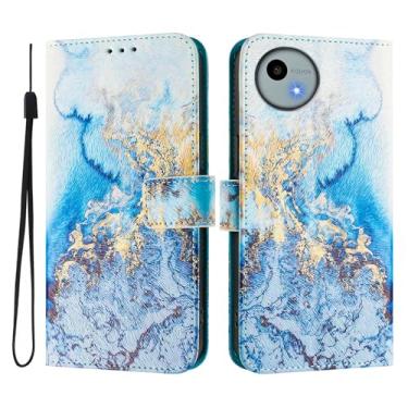 Imagem de Capa carteira para Sharp Aquos wish4, capa flip de couro com padrão fofo, capa à prova de choque com fivela magnética, compatível com carregamento sem fio (Sharp Aquos wish4, mármore azul branco)