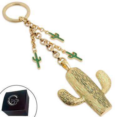 Imagem de Chaveiro Feminino Cacto com Argola Italiana Premium Banhado a Ouro - G