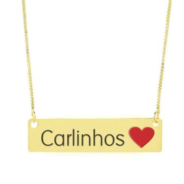 Imagem de Colar Nome Personalizado Coração Resinado Carlinhos Banhado Ouro 18K -