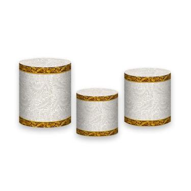 Imagem de Trio de Capas de Cilindro - Batizado Bege com Dourado 012 - Via Cores