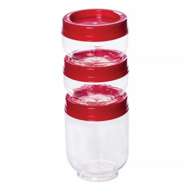 Imagem de Conjunto 3 Potes Porta Tempero Condimento Gire e Trave Vermelho 9099 - Plasútil