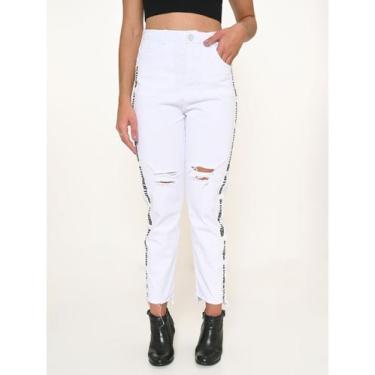 Imagem de Calça Feminina Sarja Lycra Cropped Mom Branco - RAZON JEANS, 38, Branc