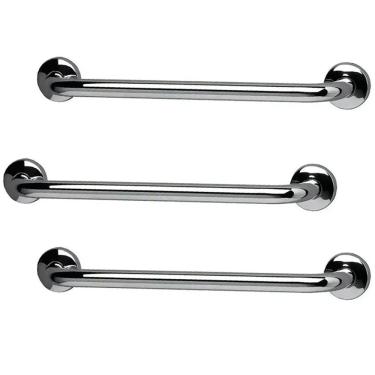 Imagem de Barra de Apoio Inox 60cm Kit 3 unidades Idoso Deficiente Cadeirante Banheiro Acessibilidade Suporte Resistente Corrimao Escada Segurança