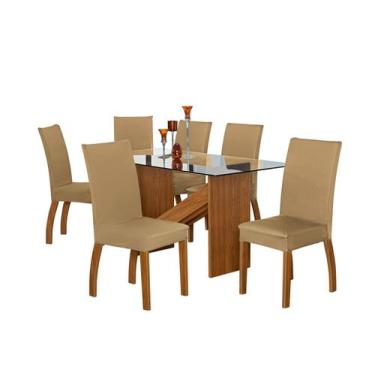 Imagem de Capa Pra Cadeira Jantar Para Mesa 6 Lugares Malha Gel Avelã - FLorenza