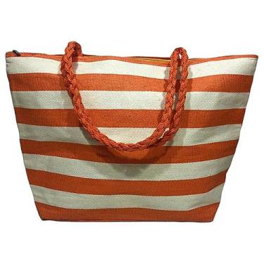 Imagem de Bolsa Feminina Listrada Laranja Verão Praia Piscina Viagem Viajar Moda