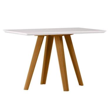 Imagem de Mesa de Jantar 4 Lugares com Vidro Sobreposto Pés em Madeira - Casa La