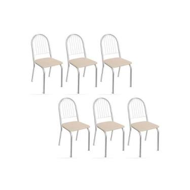Imagem de Cadeira de Cozinha Noruega 2C077 Kit 6 Un Cromada/Nude 16 - Kappesberg
