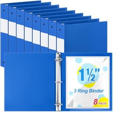 Imagem de 8 fichários redondos de 3 argolas de 3 cm serve para cartas, tamanho 21 x 28 cm, fichário flexível de plástico, comporta 300 folhas com 1 bolso, fichários versáteis para escritório, escola (azul)