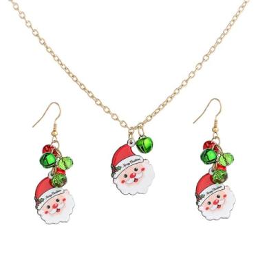 Imagem de Papai Noel Jingle Bell Enfeites fofos brincos pendentes gargantilha colares para mulheres verde vermelho sinos desenhos animados meias hipoalergénicas festa feriado joias presentes para filha Bff