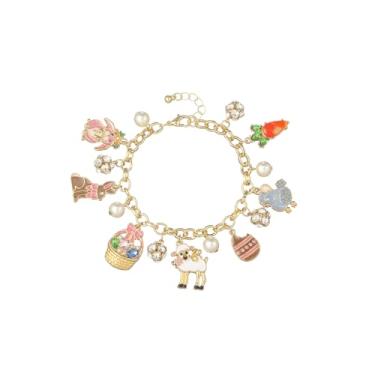 Imagem de Madison Tyler Pulseira com berloque | Pulseiras de Páscoa | Pulseira com pingente de coelho fofo para meninas | Pulseira de corrente de ouro para mulheres | Pulseira colorida fofa para presente de