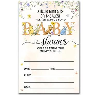 Imagem de brayqu Convites de festa de chá de bebê Ursinho Pooh Convites de chá de bebê Ursinho Pooh Convites de festa de bebê menina (20 cartões com envelopes)