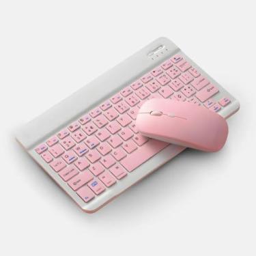 Imagem de Teclado Sem Fio Bluetooth Recarregável com Mouse | Compacto, Silencioso e Compatível com PC, Notebook e Tablet (Rosa)