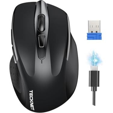 Imagem de TECKNET Mouse sem fio recarregável, mouse silencioso de 2,4 G USB-A, clique silencioso, 6 4800 DPI ajustáveis, mouses de computador sem fio, mouse ergonômico para laptop, 6 botões para Chromebook