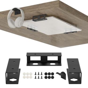 Imagem de Suporte para laptop sob a mesa para Lenovo, HP, Asus, Acer Suporte para laptop sob a mesa com almofadas antiarranhões compatível com laptop, Mac Mini, MacBook, teclado embaixo da mesa com suporte para