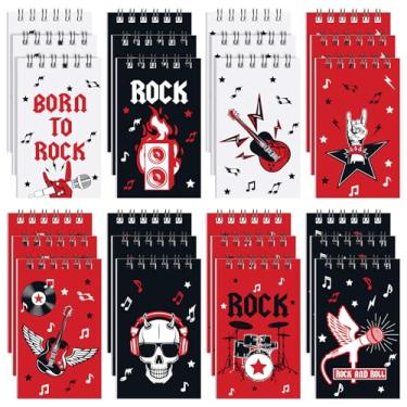 Imagem de Eaasty Pacote com 24 mini lembrancinhas de festa rock and roll, conjunto de blocos de notas de festa de rock anos 80, 90, retrô, blocos de notas de bolso em espiral para rock and roll, aniversário,