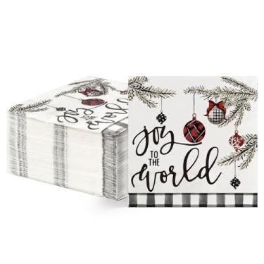 Imagem de Horaldaily 100 guardanapos de almoço decorativos de papel descartáveis de Natal, bolas de Natal vermelhas e pretas para festa, almoço, jantar, cozinha, banheiro