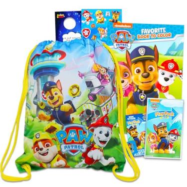 Imagem de Paw Patrol Conjunto de colorir para viagem – Pacote com bolsa Paw Patrol Cinch, livro de colorir, pacote de jogos, mais | Pacote de atividades de colorir Paw Patrol para crianças, meninos e meninas