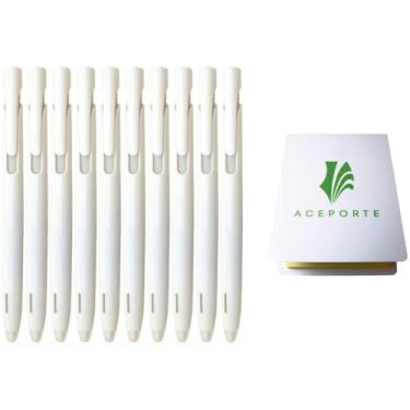 Imagem de Caneta esferográfica retrátil Zebra Blen, ponta fina 0,5 mm, pacote com 10 (tinta preta/corpo branco), conjunto econômico com notas adesivas