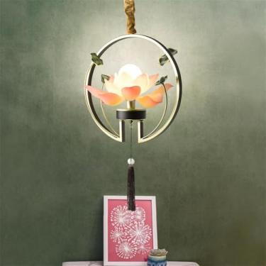 Imagem de OUFULA Luminária pendente de lótus contemporânea chinesa retrô criatividade sala de estar restaurante quarto villa hotel balcão decoração led lustre (A 1 light)