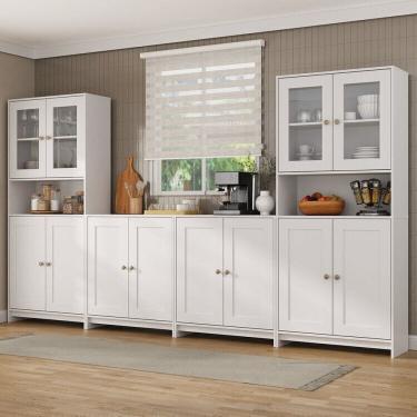 Imagem de Conjunto 2 Armários para Cozinha Porta de Vidro 2 Balcão Multiuso Americano Branco Gelo