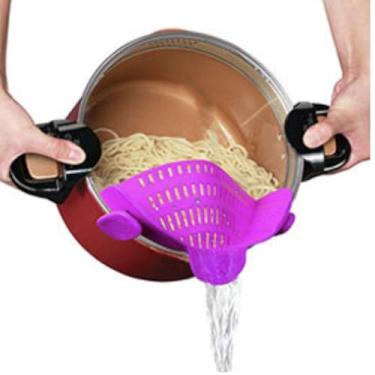 Imagem de Pote de drenagem de silicone de boca larga lateral escorredor de silicone cesta de dreno macarrão de frutas é filtrado e à prova de vazamento