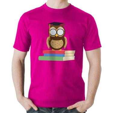 Imagem de Camiseta Algodão Coruja Estudante - Foca na Moda, Rosa, GG