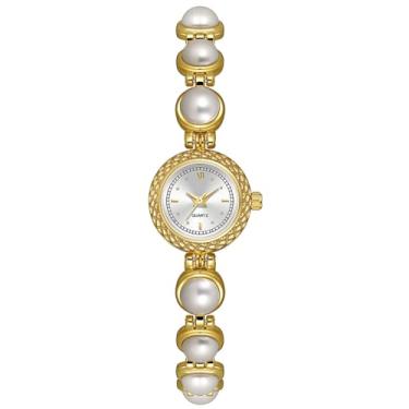 Imagem de ADSBIAOYE Relógios femininos elegantes com pulseira de pérola, relógio de quartzo, relógios de presente femininos, 2 - ouro - branco, Tendência