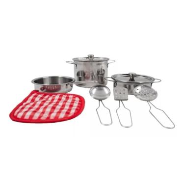 Imagem de Kit Jogo Panelinhas Metal Inox Infantil Divertido 9 Peças