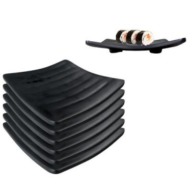 Imagem de 6 Pratos Oriental 14cm Quadrado Melamina Preto Japones - Best