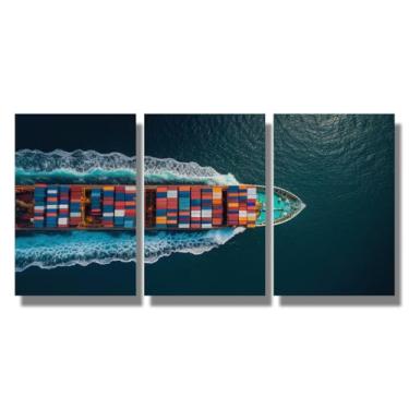 Imagem de 3 peças de arte de parede comerciante recipiente navio banheiro decoração de parede importação exportação transporte frete arte de parede navio de carga arte de parede para sala de estar quarto