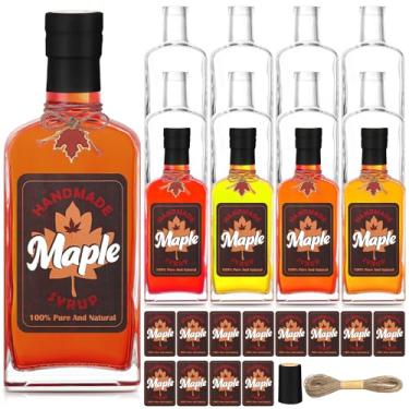 Imagem de LOYIM 12 garrafas de vidro de xarope de bordo a granel de 227 g garrafa de vidro transparente com tampas de cortiça, recipientes de xarope reutilizáveis, adesivos de xarope de bordo para presentes de