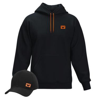 Imagem de Moletom Modelo Canguru Com Capuz + Boné Aba Curva Masculino e Feminino Estilo Relaxado-Masculino