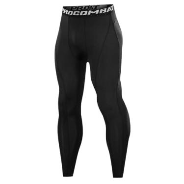 Imagem de Towintec Calça masculina de compressão, leggings de corrida, camada de base para basquete, esportes, academia, futebol, Preto, GG
