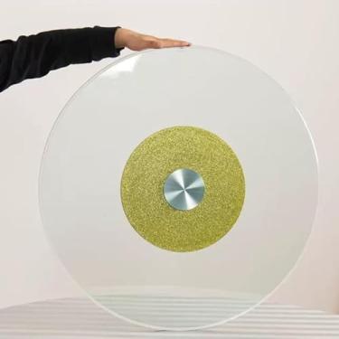 Imagem de Bandeja giratória para servir para cozinha doméstica, prato giratório de vidro temperado espesso, mesa de jantar grande de 101,6 cm, mesa giratória Susan preguiçosa para restaurante de hotel, dourado,