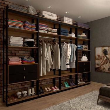 Imagem de Closet Industrial Marseille 4 Gavetas 8 Prateleiras 2 Cabideiros Black/Brise - Panorama...