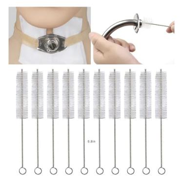Imagem de Escovas de limpeza de traqueostomia, 10 peças de escova dobrável de tubo de cerdas de nylon escova de limpeza de tubo para suprimentos de traqueostomia (2 cm)