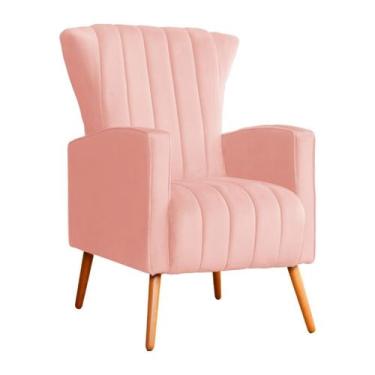 Imagem de Poltrona Pés de Palito Melinda Veludo - Fina Mobília, Rosa