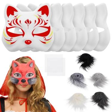 Imagem de Toyvian DIY Blank White Mask with Furry Strips, Animal Masquerade Masks Cat Face Craft Painted Masks Unpainted Pulp Masks for Party