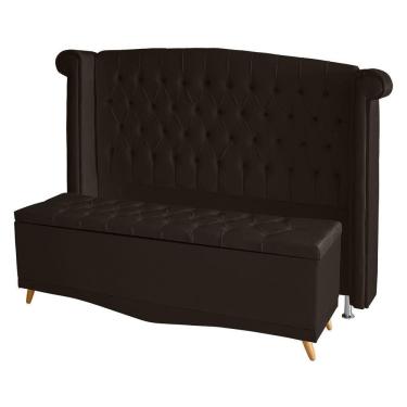 Imagem de Kit De Quarto Cabeceira De Cama Box E Calçadeira Baú Toquio Casal Queen 160 Cm Suede Marrom Eli Móveis E Decoração