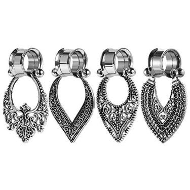 Imagem de TBOSEN 2 peças, variedade de estilos, brincos cirúrgicos de aço inoxidável calibres túneis, kit de alargadores de orelha, kit de alongamento, alargador, 2 g - 2,5 cm, 11/16"(18mm), Metal