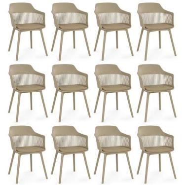 Imagem de Kit 12 Cadeiras de Jantar Estofada Marcela - Nude Escuro - Magazine De