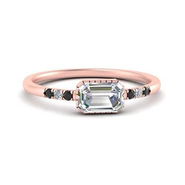 Imagem de 55Carat Escolha sua pedra preciosa Art Deco East West anel banhado a ouro rosa forma esmeralda anéis de noivado vintage acessível, pedra preciosa Cristal Metal, ônix preto natural