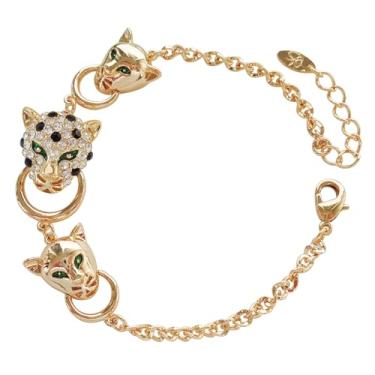 Imagem de Navachi Bracelete Az3010 banhado a ouro branco 18 k olhos brancos cristal branco cabeça leopardo garra pulseira 17,78 cm + 2,5 cm, Metal, Zircônia