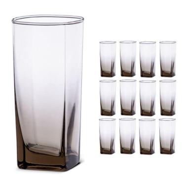 Imagem de Copo Vidro 320Ml (Suco, Água) Bali Solid Kit Com 12 Cinza