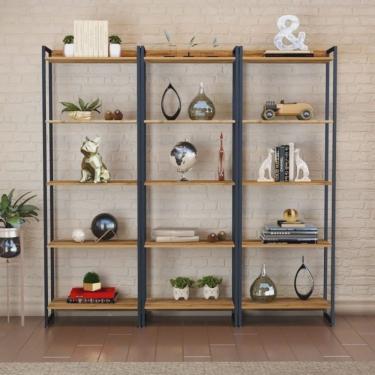 Imagem de Kit 3 Estantes para Livros Industrial Aço 5 Prateleiras 187cmx180cm Active Yescasa