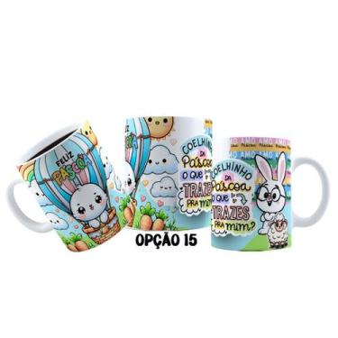 Imagem de Caneca 325ml Plástico Feliz Páscoa Fofa Coelhinhos Mimos - LARANJA E M